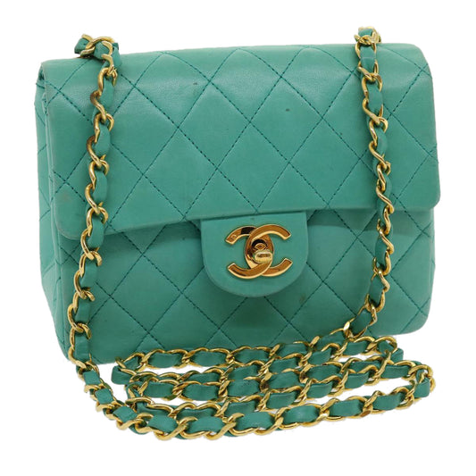 CHANEL Mini Matelasse Flap Chain Shoulder Bag Lamb Skin Light Blue 29527A