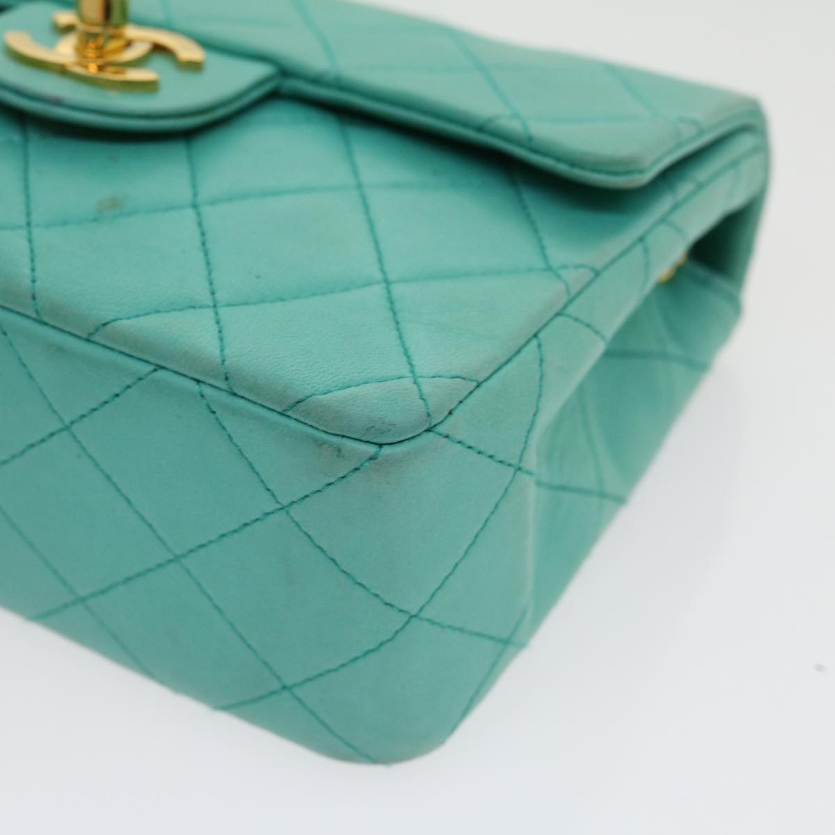 CHANEL Mini Matelasse Flap Chain Shoulder Bag Lamb Skin Light Blue 29527A