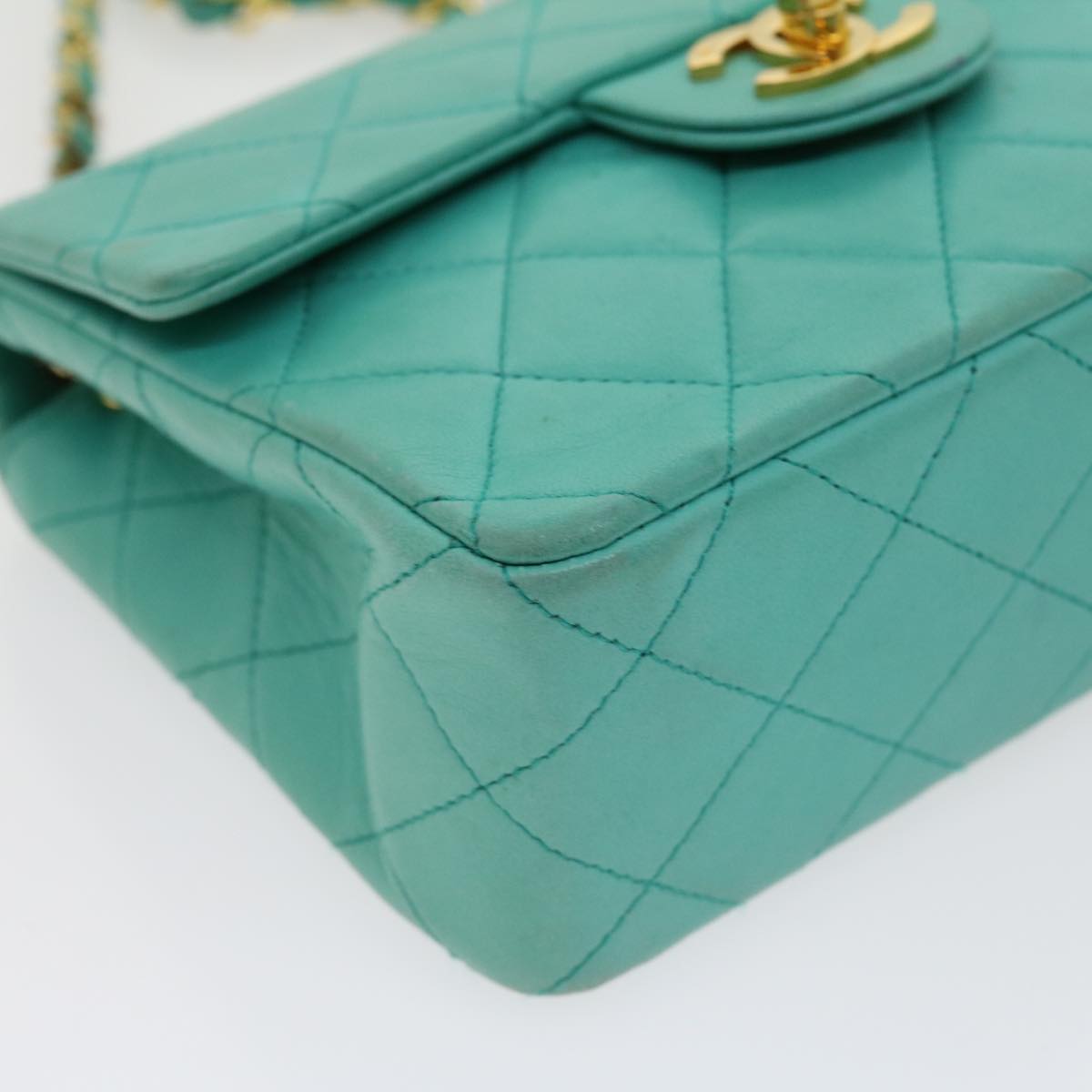 CHANEL Mini Matelasse Flap Chain Shoulder Bag Lamb Skin Light Blue 29527A