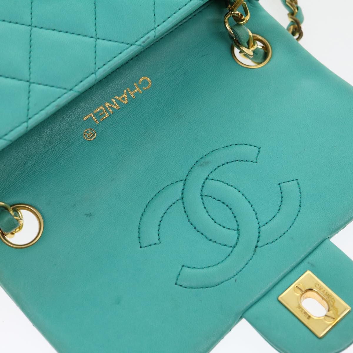 CHANEL Mini Matelasse Flap Chain Shoulder Bag Lamb Skin Light Blue 29527A