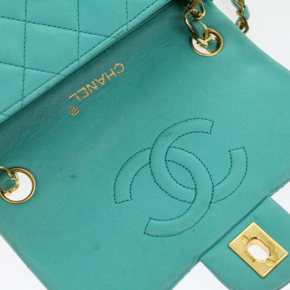 CHANEL Mini Matelasse Flap Chain Shoulder Bag Lamb Skin Light Blue 29527A