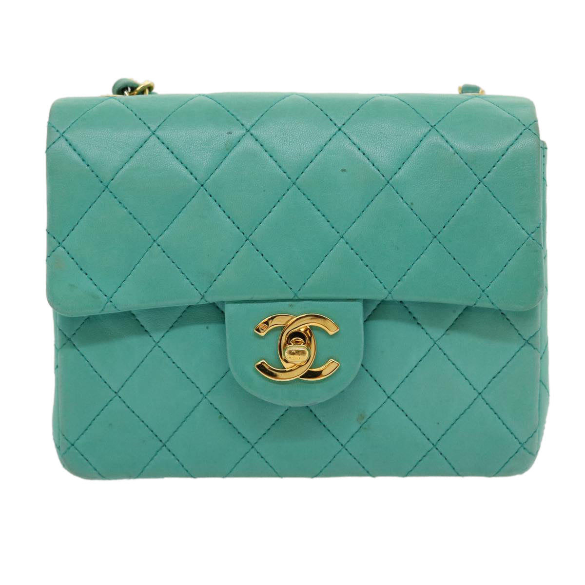 CHANEL Mini Matelasse Flap Chain Shoulder Bag Lamb Skin Light Blue 29527A
