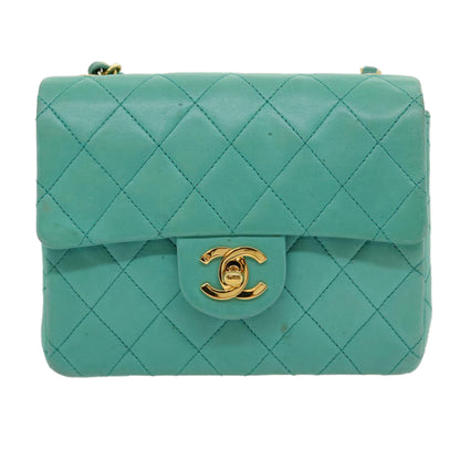 CHANEL Mini Matelasse Flap Chain Shoulder Bag Lamb Skin Light Blue 29527A