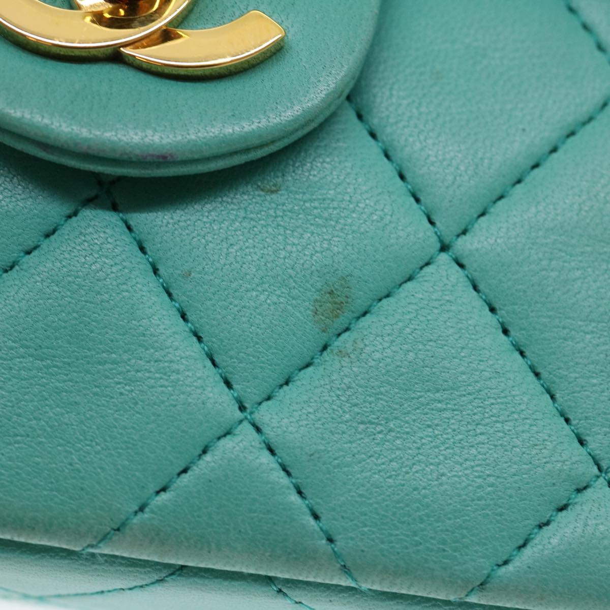 CHANEL Mini Matelasse Flap Chain Shoulder Bag Lamb Skin Light Blue 29527A