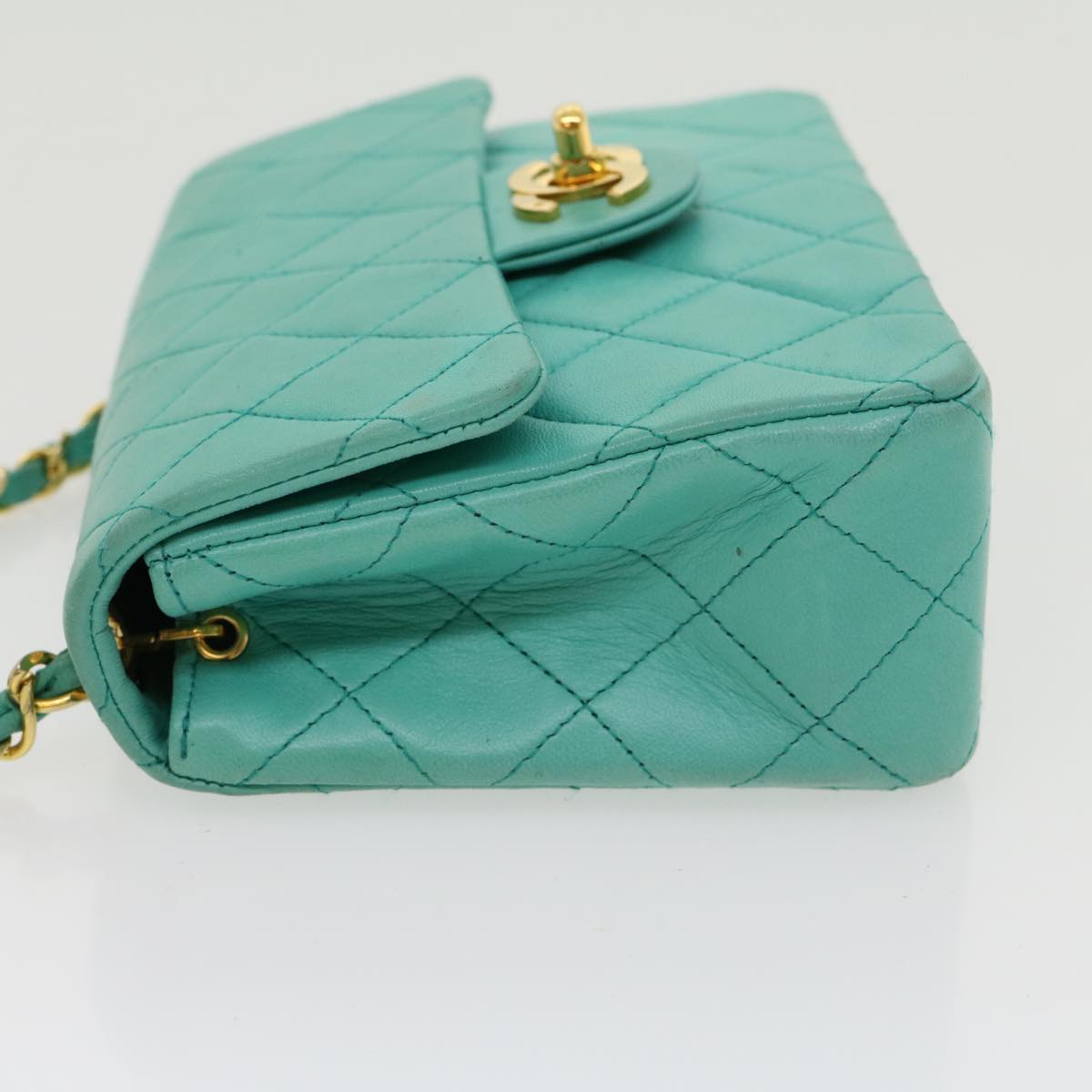 CHANEL Mini Matelasse Flap Chain Shoulder Bag Lamb Skin Light Blue 29527A