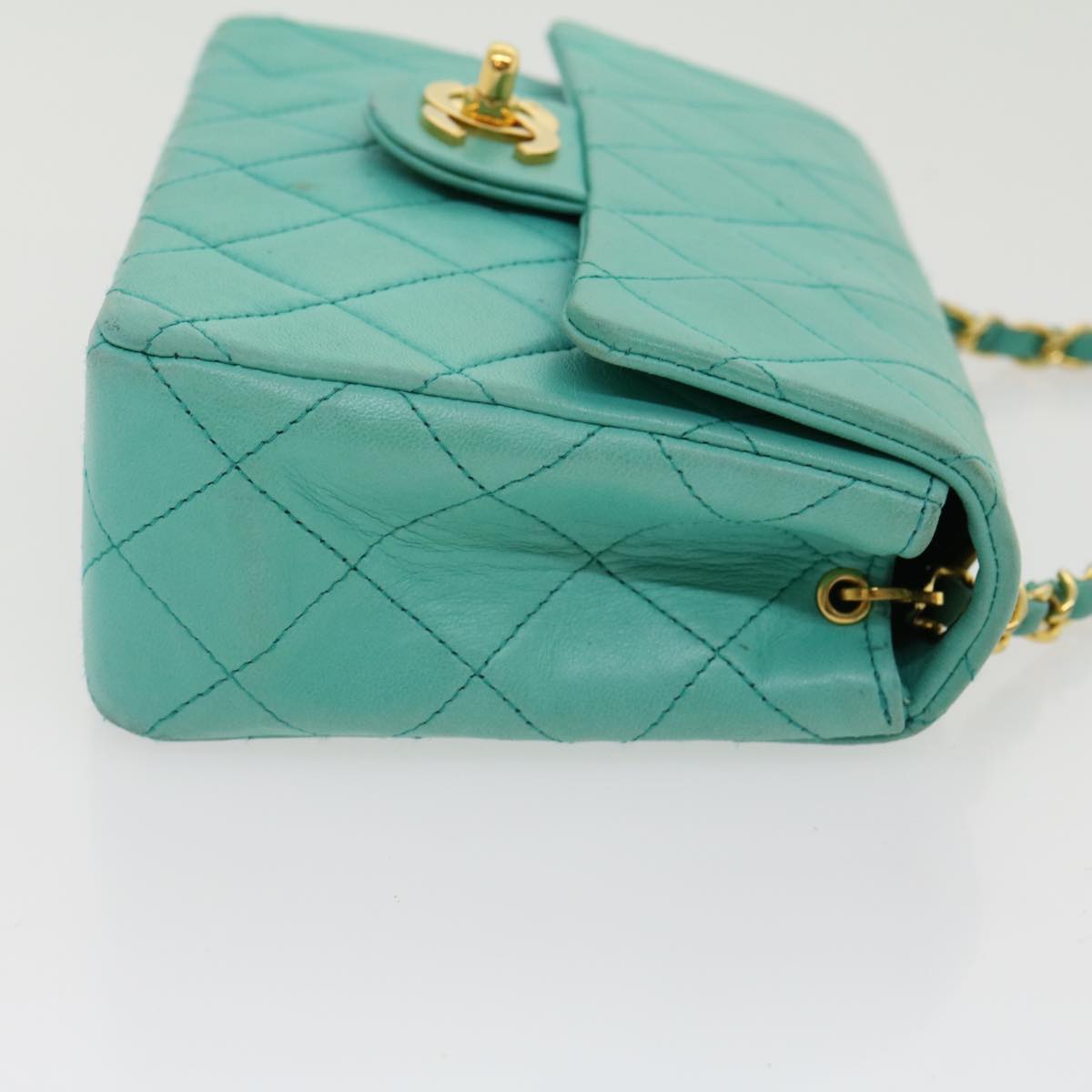 CHANEL Mini Matelasse Flap Chain Shoulder Bag Lamb Skin Light Blue 29527A