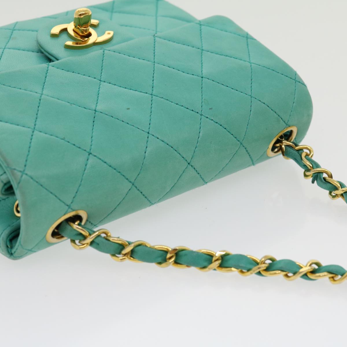 CHANEL Mini Matelasse Flap Chain Shoulder Bag Lamb Skin Light Blue 29527A