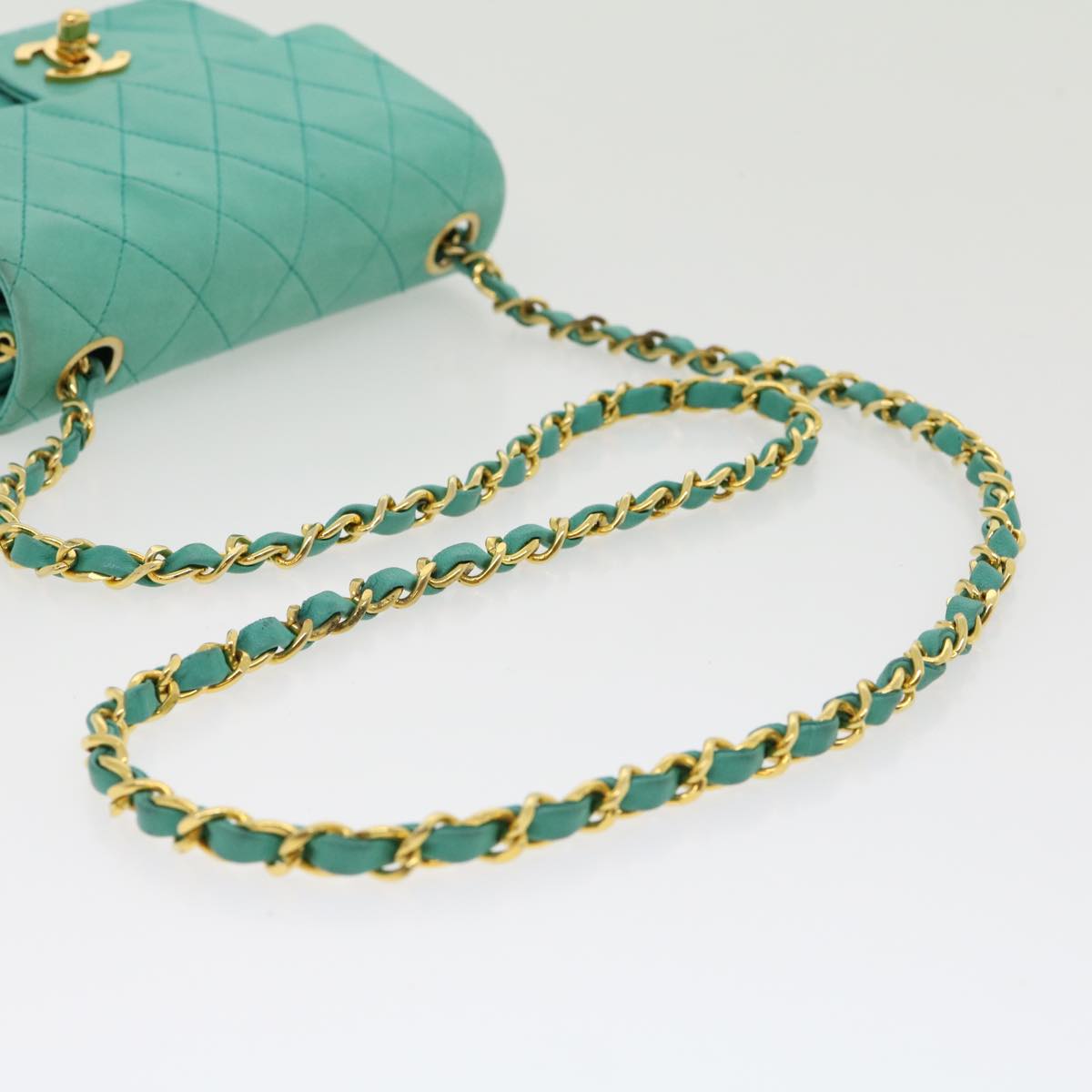 CHANEL Mini Matelasse Flap Chain Shoulder Bag Lamb Skin Light Blue 29527A