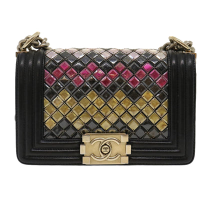 CHANEL Boy Chanel Chain Shoulder Bag Tile Black Multicolor CC 29551A