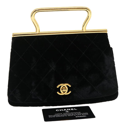 CHANEL Turn Lock Flap Matelasse Hand Bag velvet Black Gold CC 29565A