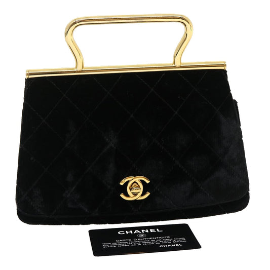 CHANEL Turn Lock Flap Matelasse Hand Bag velvet Black Gold CC 29565A