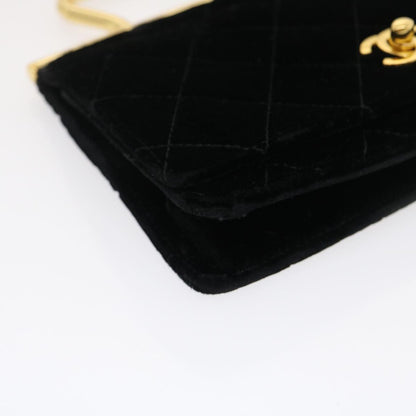 CHANEL Turn Lock Flap Matelasse Hand Bag velvet Black Gold CC 29565A