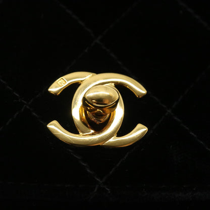 CHANEL Turn Lock Flap Matelasse Hand Bag velvet Black Gold CC 29565A