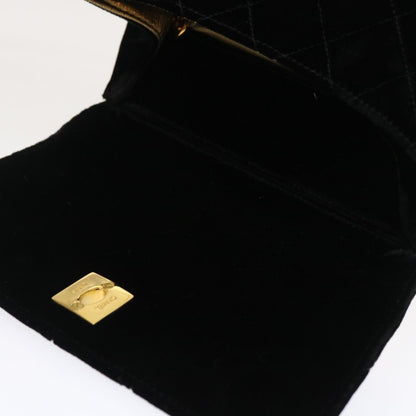 CHANEL Turn Lock Flap Matelasse Hand Bag velvet Black Gold CC 29565A