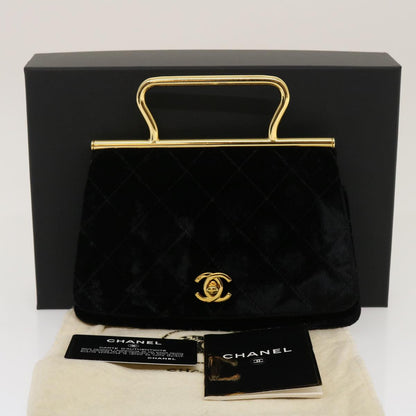 CHANEL Turn Lock Flap Matelasse Hand Bag velvet Black Gold CC 29565A
