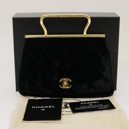 CHANEL Turn Lock Flap Matelasse Hand Bag velvet Black Gold CC 29565A