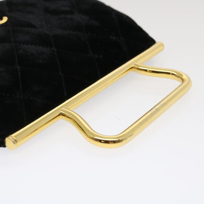 CHANEL Turn Lock Flap Matelasse Hand Bag velvet Black Gold CC 29565A