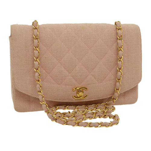 CHANEL Matelasse Turn Lock Chain Diana Shoulder Bag Canvas Pink CC 29889A