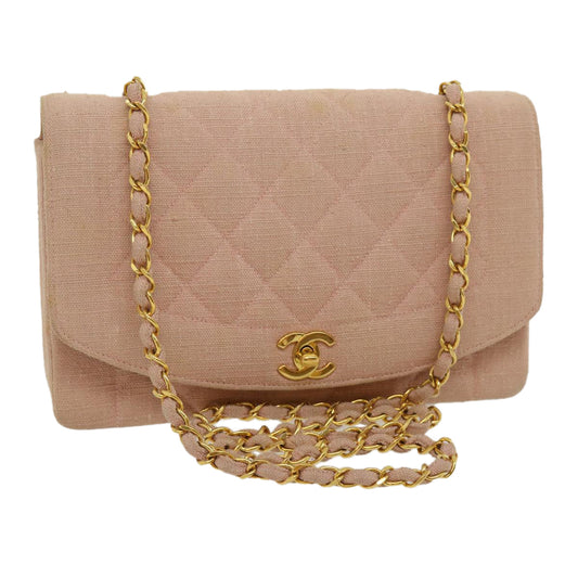 CHANEL Matelasse Turn Lock Chain Diana Shoulder Bag Canvas Pink CC 29889A