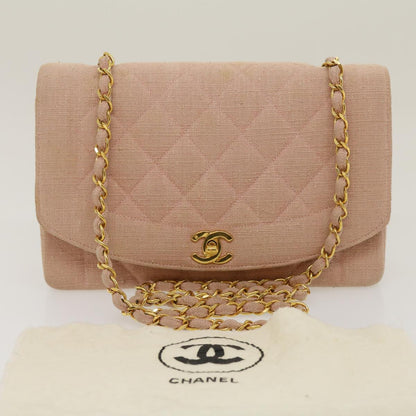 CHANEL Matelasse Turn Lock Chain Diana Shoulder Bag Canvas Pink CC 29889A