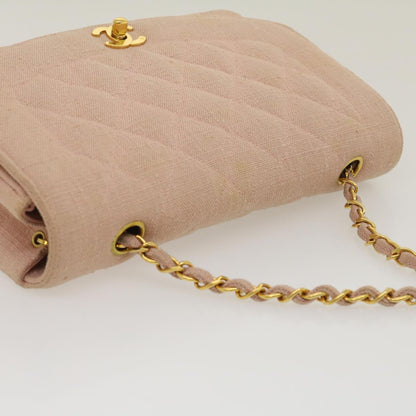 CHANEL Matelasse Turn Lock Chain Diana Shoulder Bag Canvas Pink CC 29889A