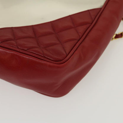 CHANEL Matelasse Chain Shoulder Bag Lamb Skin Enamel Red Clear CC 29894A