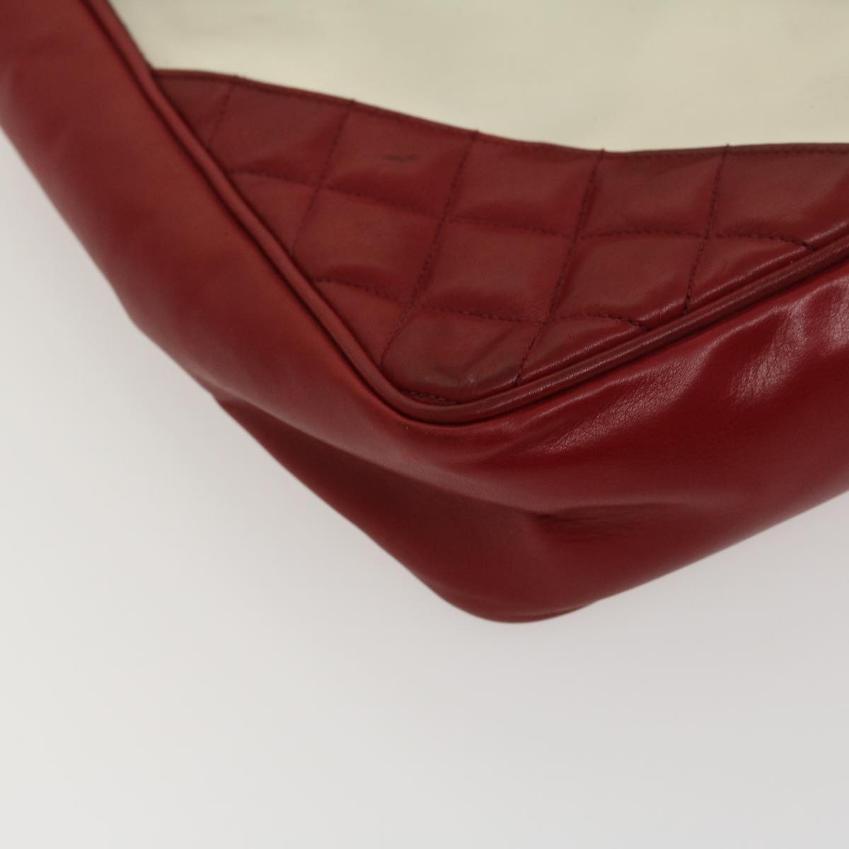 CHANEL Matelasse Chain Shoulder Bag Lamb Skin Enamel Red Clear CC 29894A