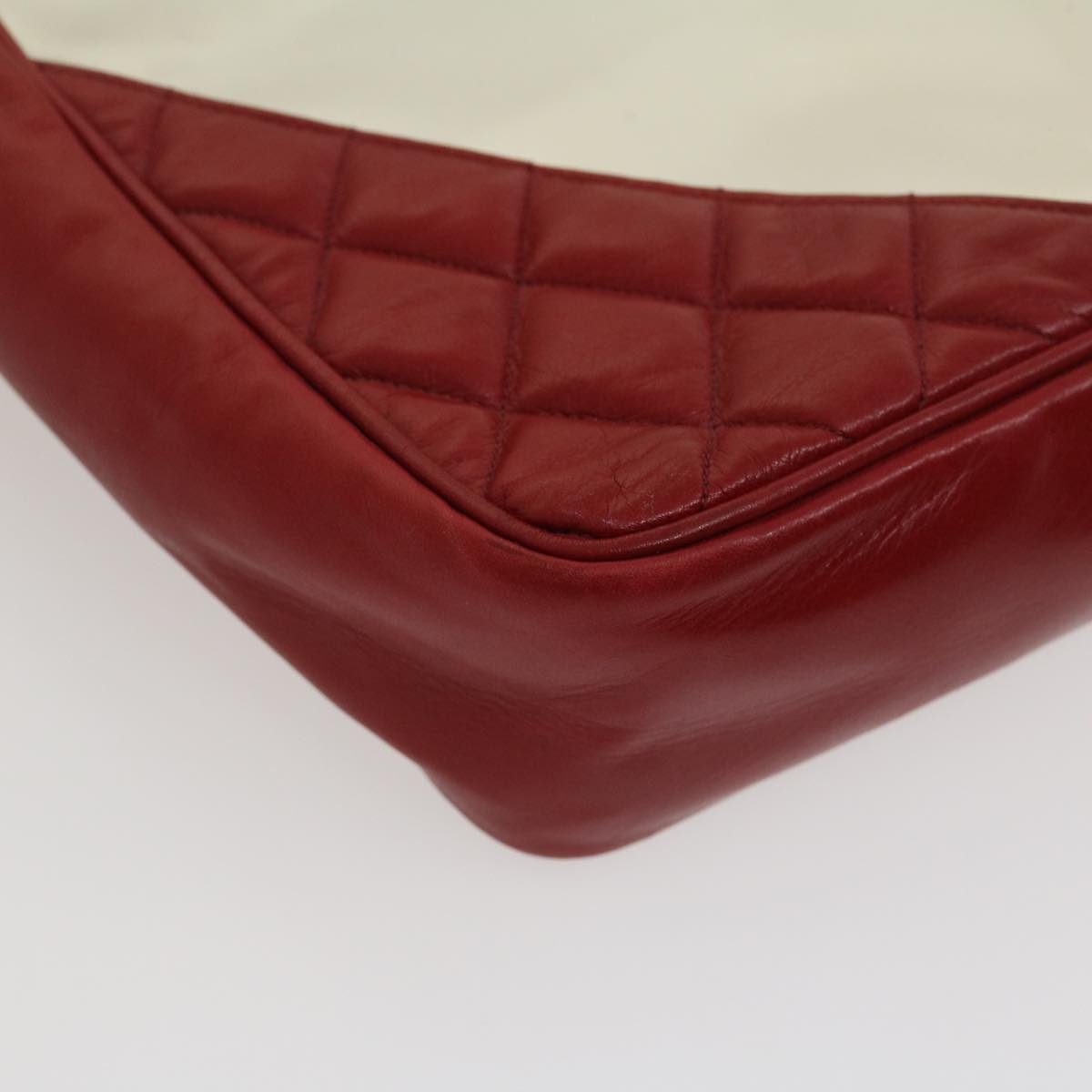 CHANEL Matelasse Chain Shoulder Bag Lamb Skin Enamel Red Clear CC 29894A