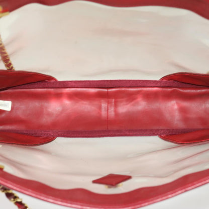 CHANEL Matelasse Chain Shoulder Bag Lamb Skin Enamel Red Clear CC 29894A