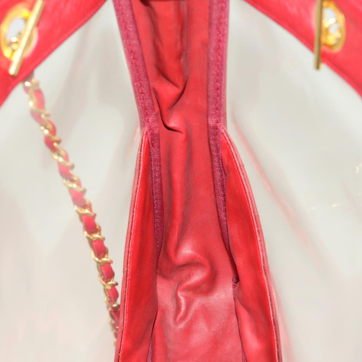 CHANEL Matelasse Chain Shoulder Bag Lamb Skin Enamel Red Clear CC 29894A