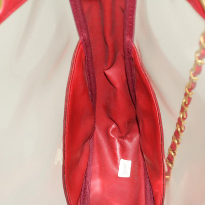 CHANEL Matelasse Chain Shoulder Bag Lamb Skin Enamel Red Clear CC 29894A