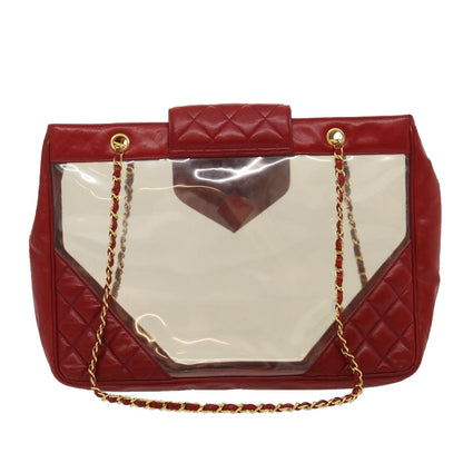 CHANEL Matelasse Chain Shoulder Bag Lamb Skin Enamel Red Clear CC 29894A
