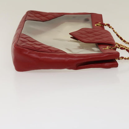 CHANEL Matelasse Chain Shoulder Bag Lamb Skin Enamel Red Clear CC 29894A