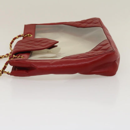 CHANEL Matelasse Chain Shoulder Bag Lamb Skin Enamel Red Clear CC 29894A