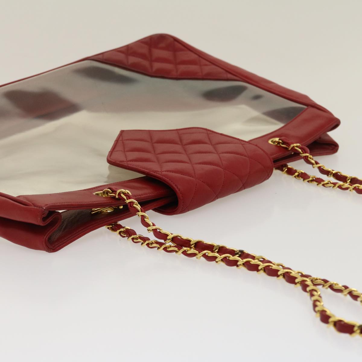 CHANEL Matelasse Chain Shoulder Bag Lamb Skin Enamel Red Clear CC 29894A