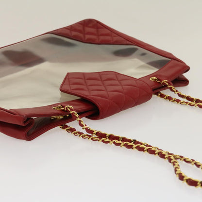 CHANEL Matelasse Chain Shoulder Bag Lamb Skin Enamel Red Clear CC 29894A