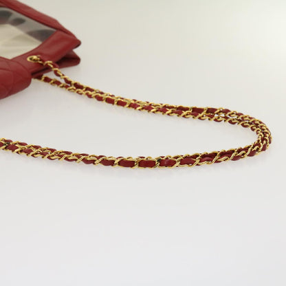 CHANEL Matelasse Chain Shoulder Bag Lamb Skin Enamel Red Clear CC 29894A