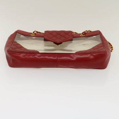 CHANEL Matelasse Chain Shoulder Bag Lamb Skin Enamel Red Clear CC 29894A