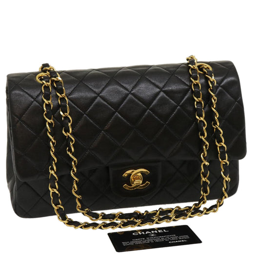 CHANEL Classic Matelasse 25 Chain Flap Shoulder Bag Lamb Skin Black 29962A