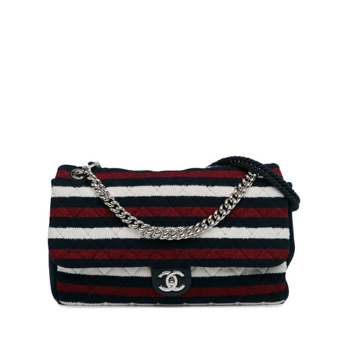Chanel Sac Maxi Multicolor Stripe Jersey Rope Flap