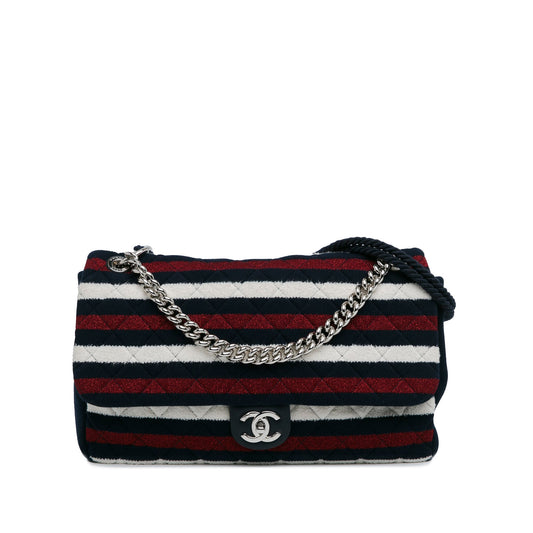 Chanel Sac Maxi Multicolor Stripe Jersey Rope Flap