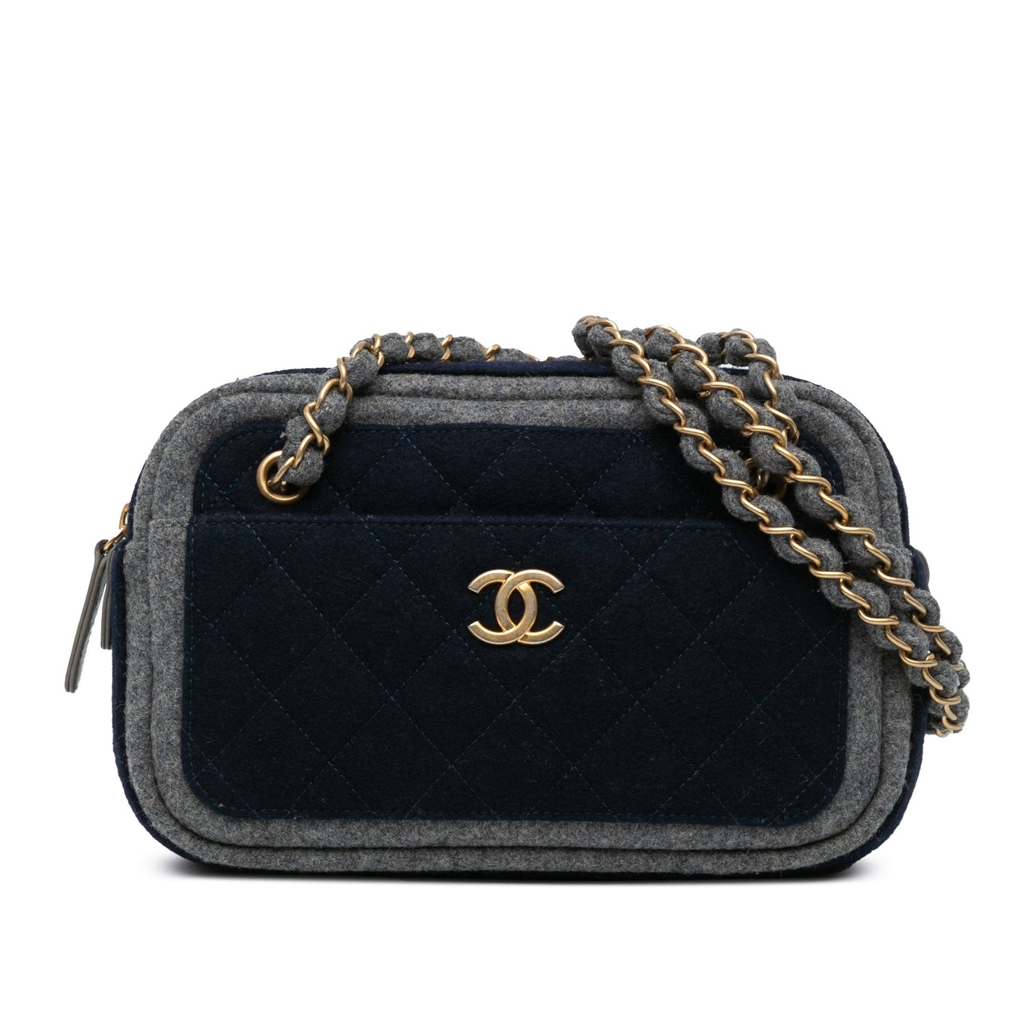 Blue Chanel CC Wool Shoulder Bag