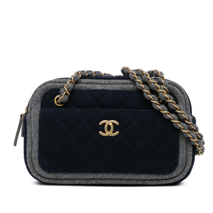 Blue Chanel CC Wool Shoulder Bag