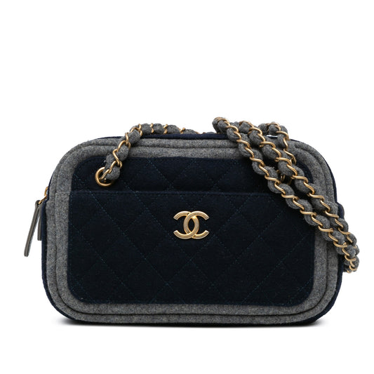 Blue Chanel CC Wool Shoulder Bag