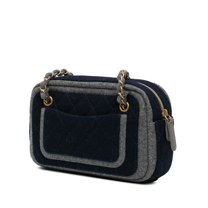 Blue Chanel CC Wool Shoulder Bag