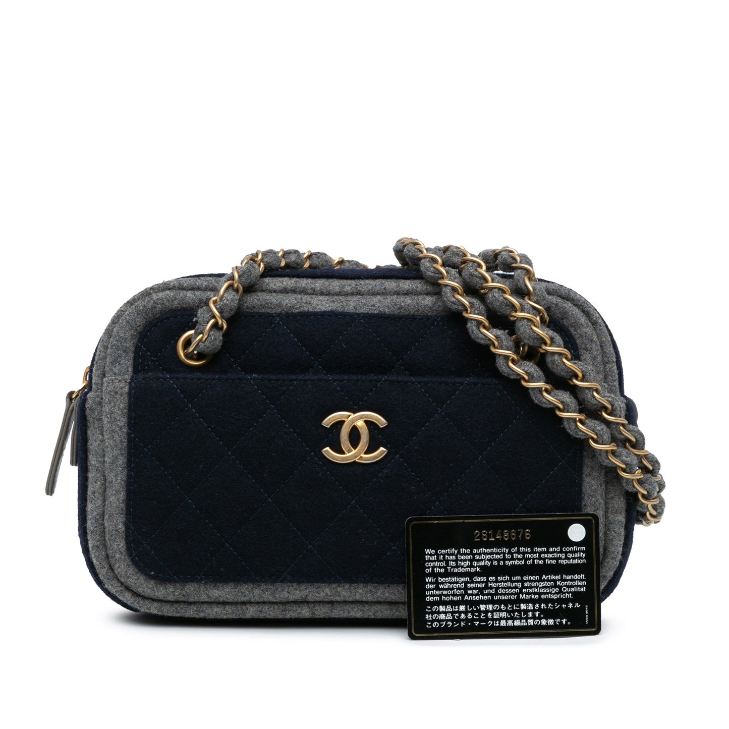 Blue Chanel CC Wool Shoulder Bag
