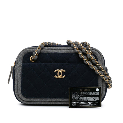 Blue Chanel CC Wool Shoulder Bag