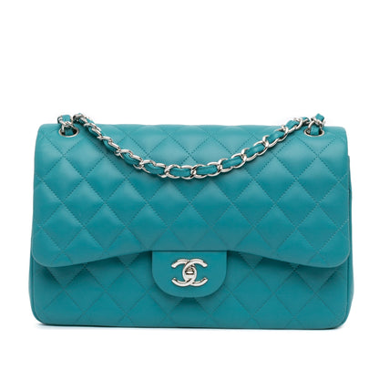 Blue Chanel Jumbo Classic Lambskin Double Flap Shoulder Bag