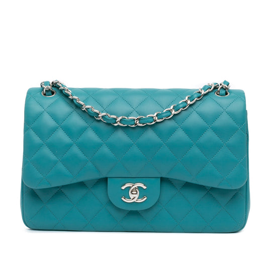 Blue Chanel Jumbo Classic Lambskin Double Flap Shoulder Bag