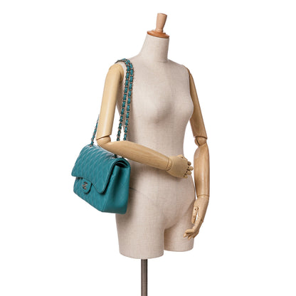 Blue Chanel Jumbo Classic Lambskin Double Flap Shoulder Bag